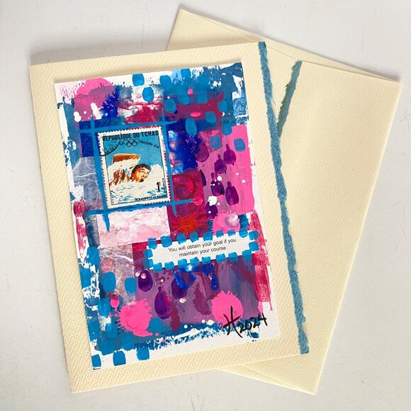 Collage Art Handmade Original Blank Greeting Card and Envelope Olympics Postage - Picture 5 of 5